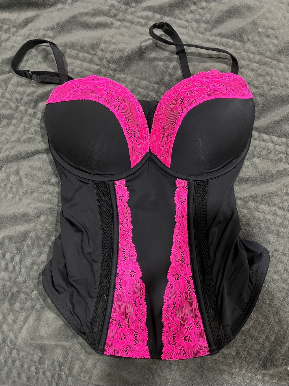 Black & Hot Pink Lace Bustier Corset Top - Women Intimates
